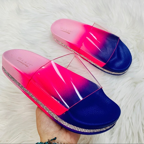 Shoes - Pink tie dye rhinestoned slide